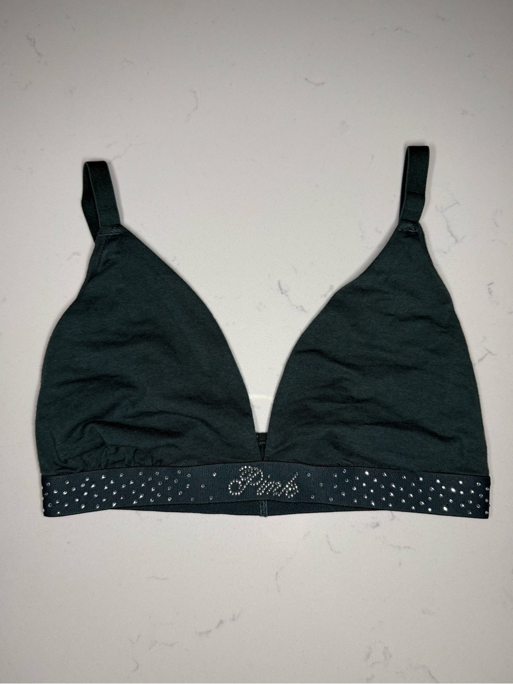 Victoria's Secret PINK Black Triangle Bralette with Rhinestone Logo Band